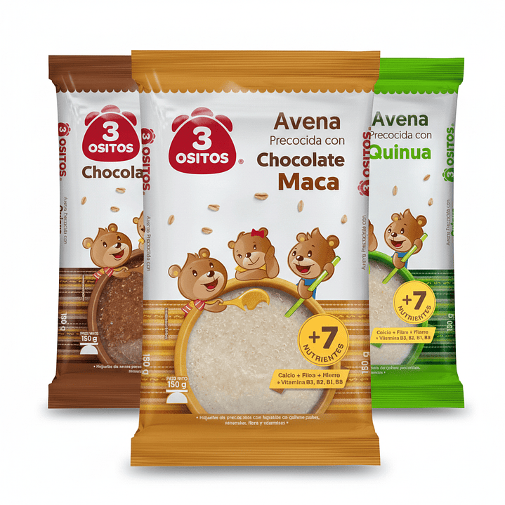 Avena Instantánea 3 Ositos Maca, Quinua, Chocolate 150g X 3u 1