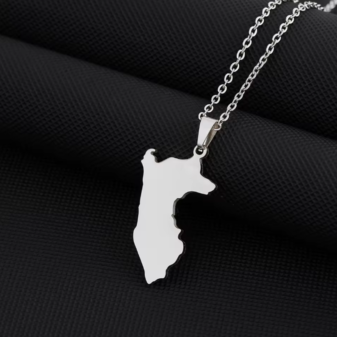 Collar Mapa Del Perú En Acero Inoxidable Quirúrgico 50cm 1