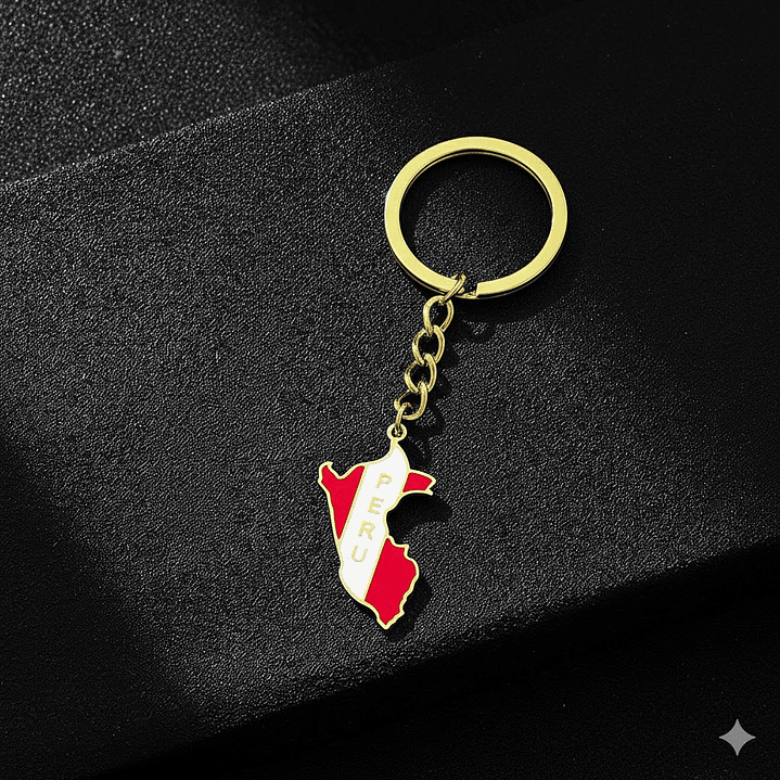Llavero Elegante Mapa del Perú - Acabado Dorado y Esmaltado 3