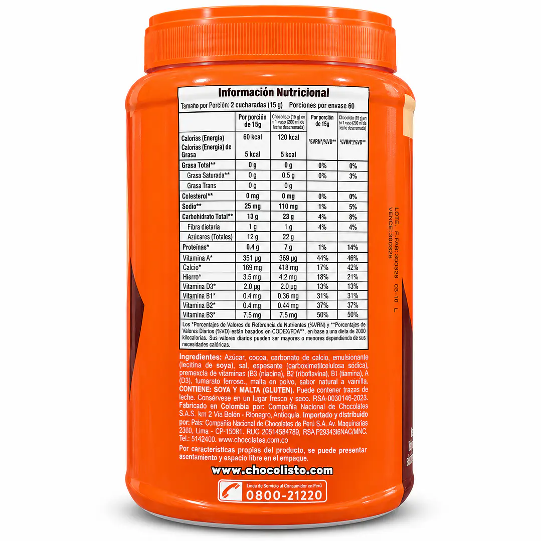 Choco Listo Chocolate 900g Tarro Mezcla Con Vitaminas Gluten 2