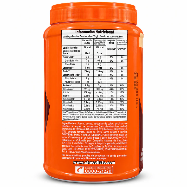Choco Listo Chocolate 900g Tarro Mezcla Con Vitaminas Gluten 2