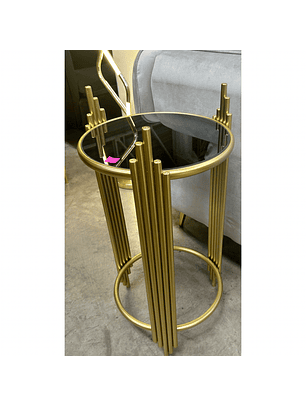 Mesa Lateral Postmoderna Metálica Acrílica Negra Gold