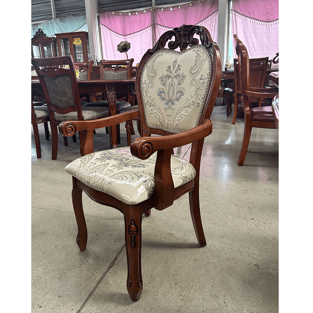 Silla de Comedor de Madera Color Caoba con Tapiz Decorado