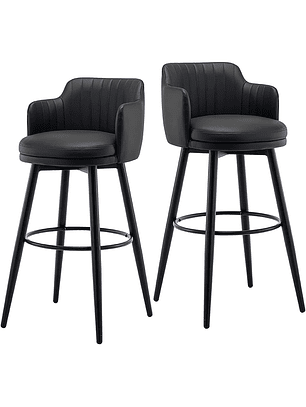 Set de 2 Taburetes de Bar 66 cm Eco Cuero Acolchados y Patas Metálicas Negras