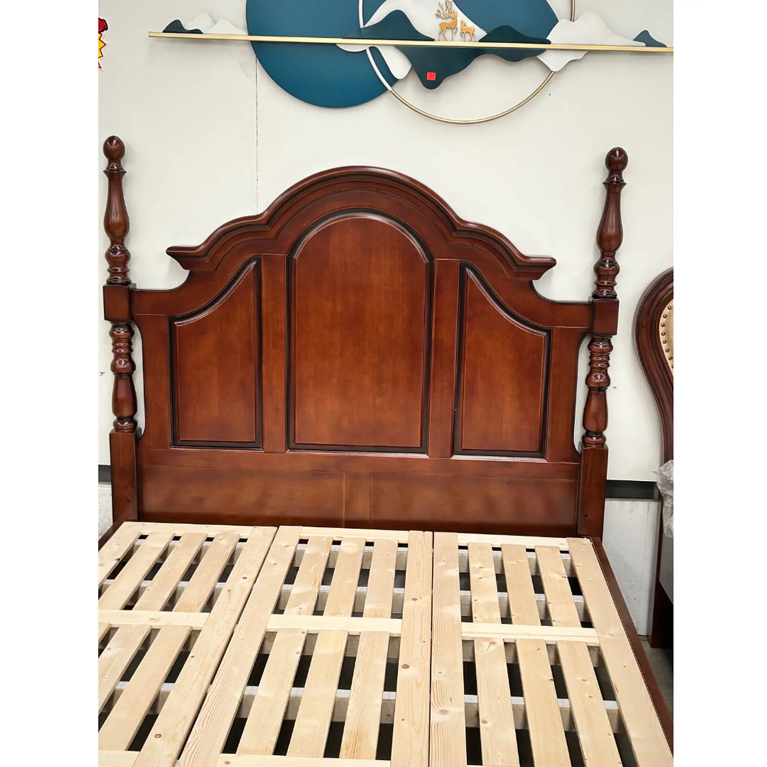 Cama King Roble Americano Madera Maciza con Somier de Pino 6