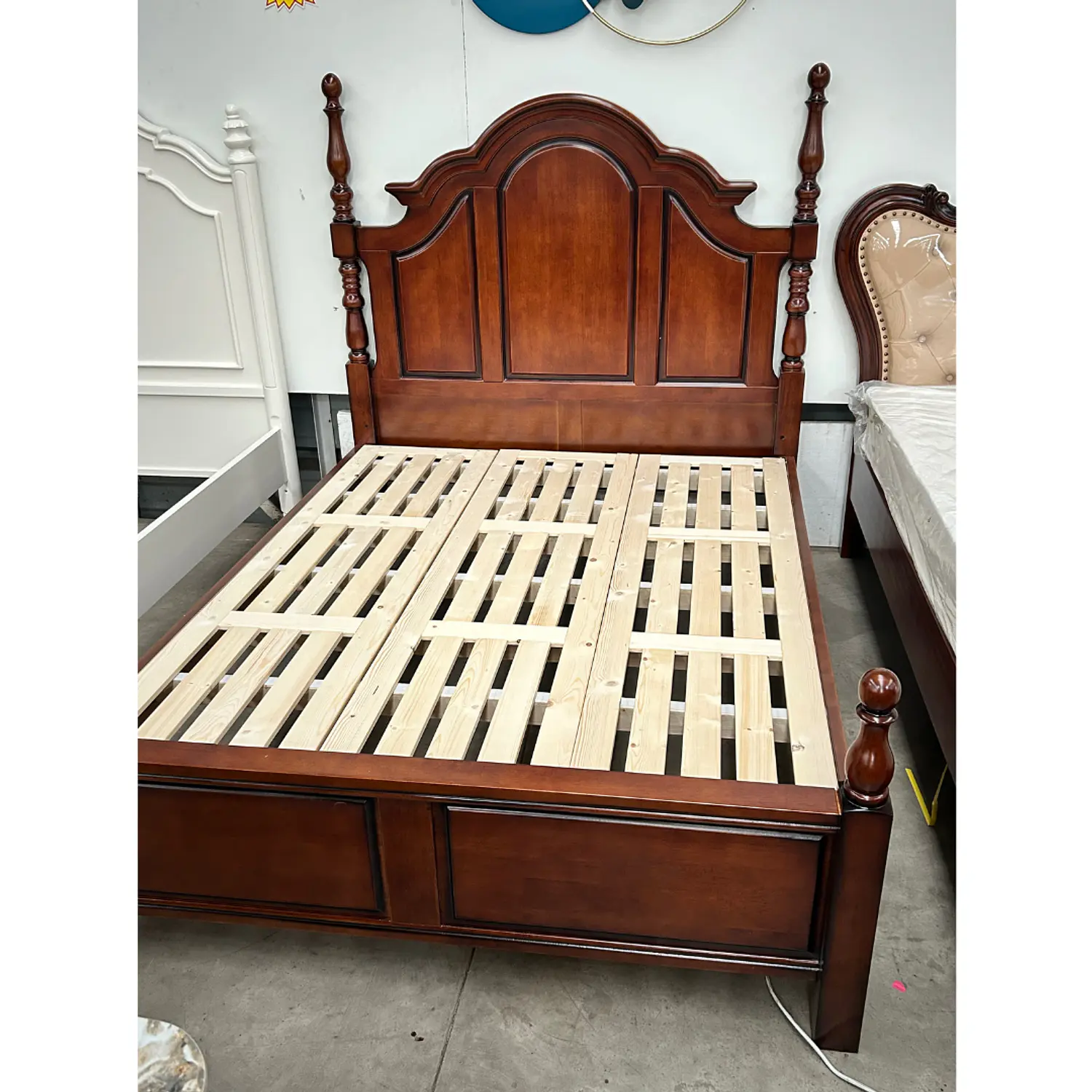 Cama King Roble Americano Madera Maciza con Somier de Pino 7