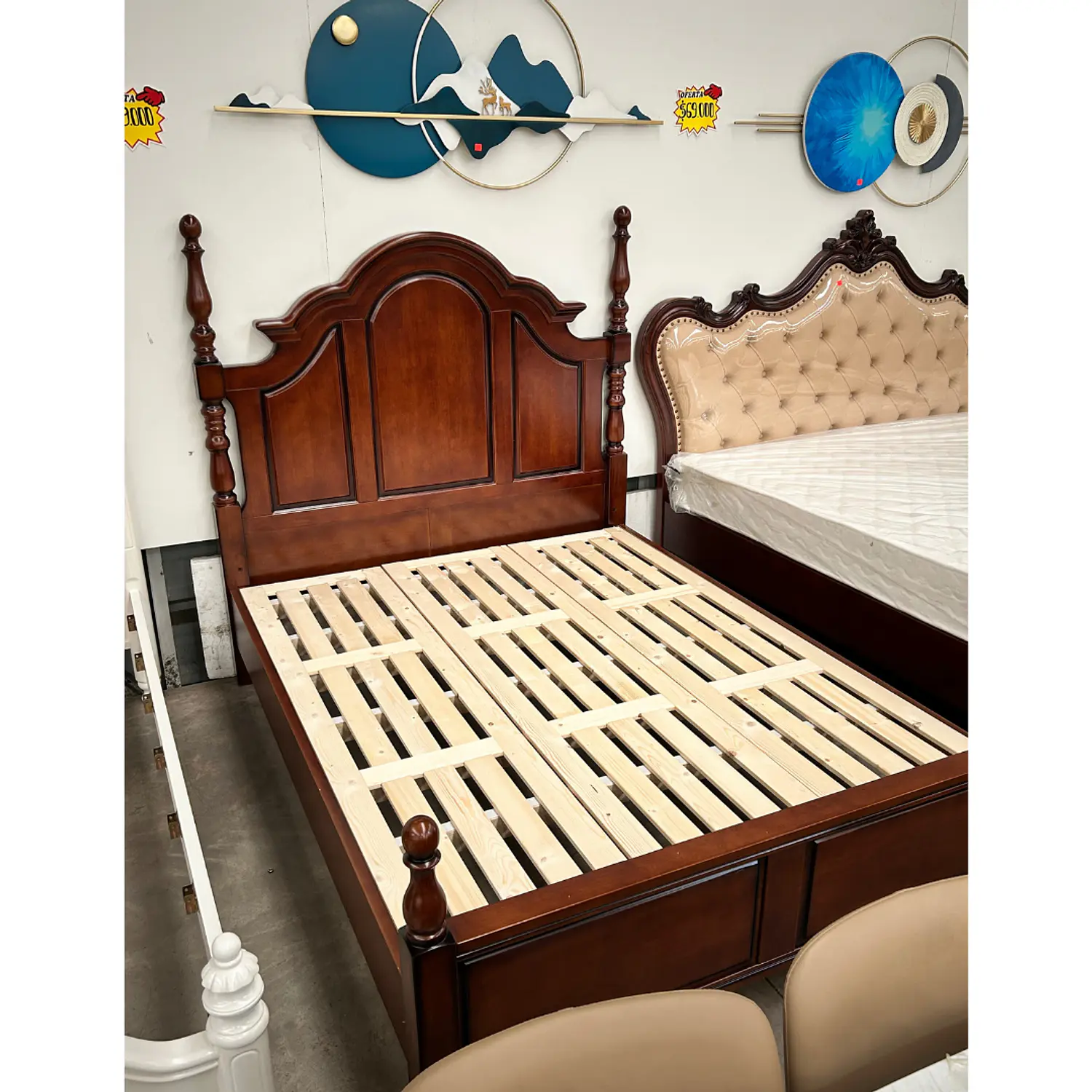 Cama King Roble Americano Madera Maciza con Somier de Pino 10