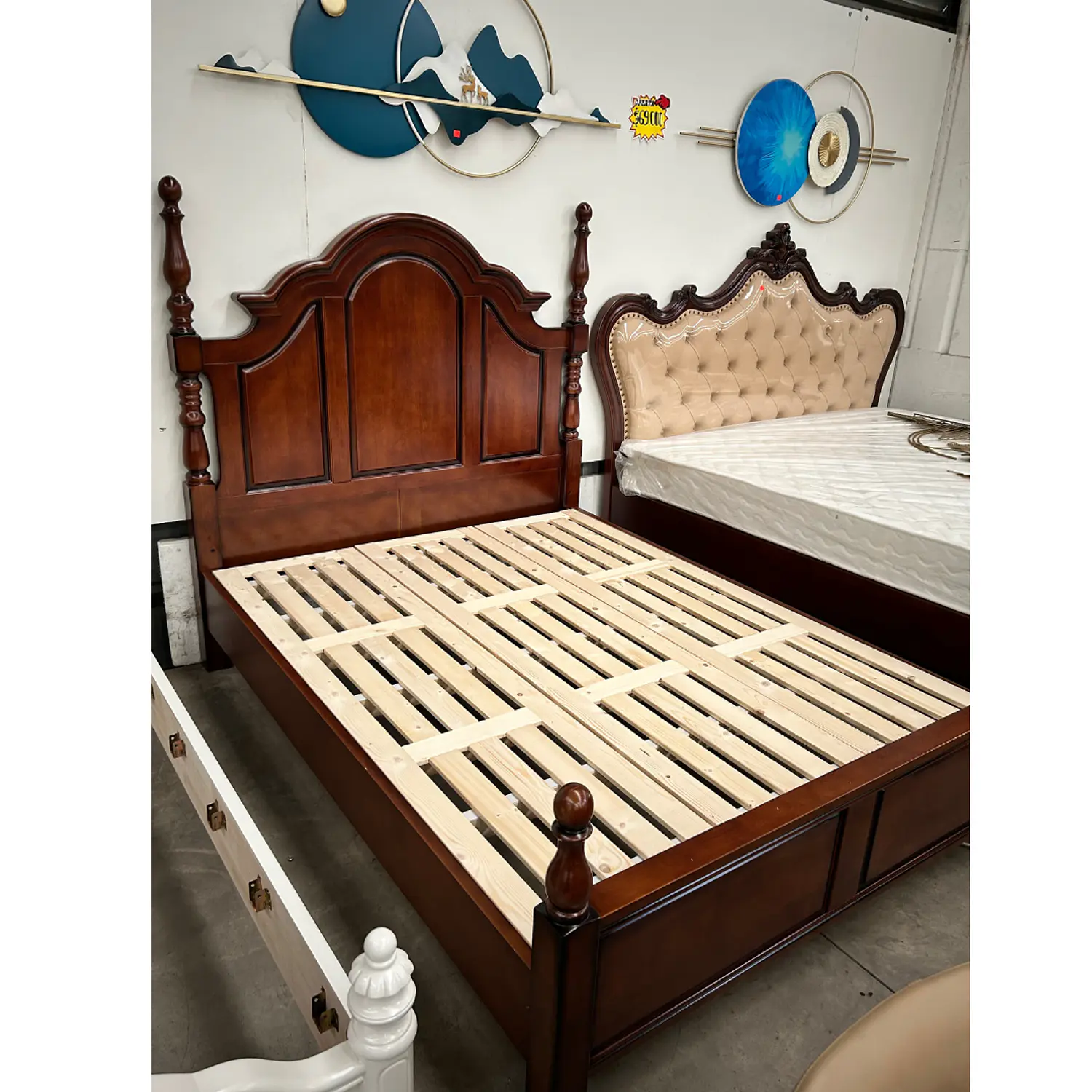 Cama King Roble Americano Madera Maciza con Somier de Pino 11