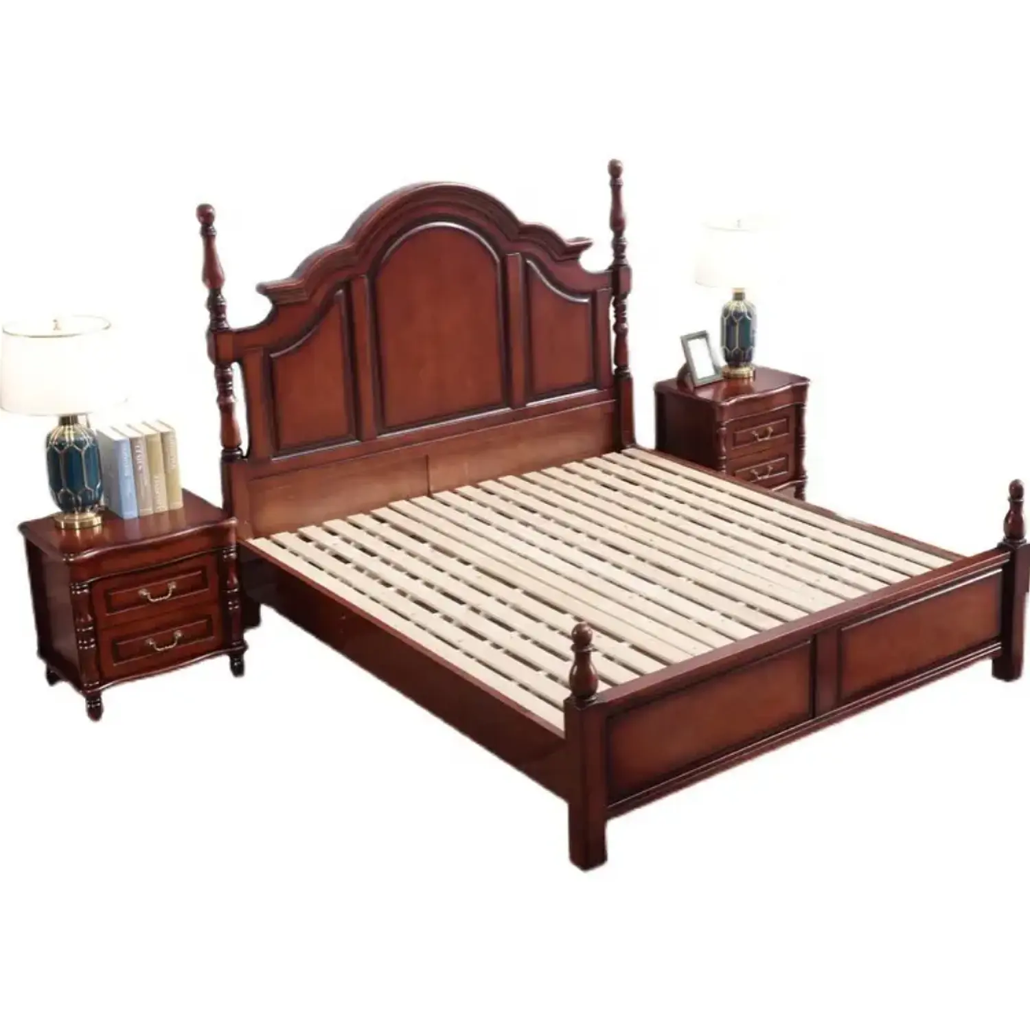 Cama King Roble Americano Madera Maciza con Somier de Pino 12