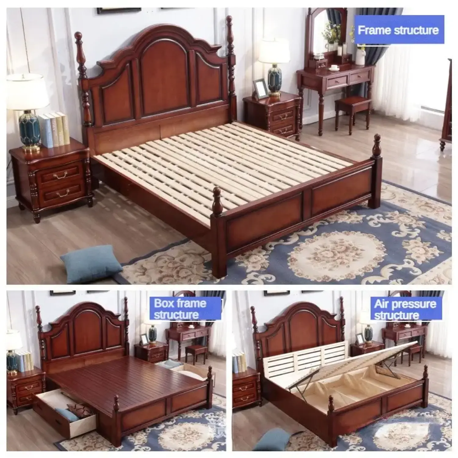 Cama King Roble Americano Madera Maciza con Somier de Pino 13