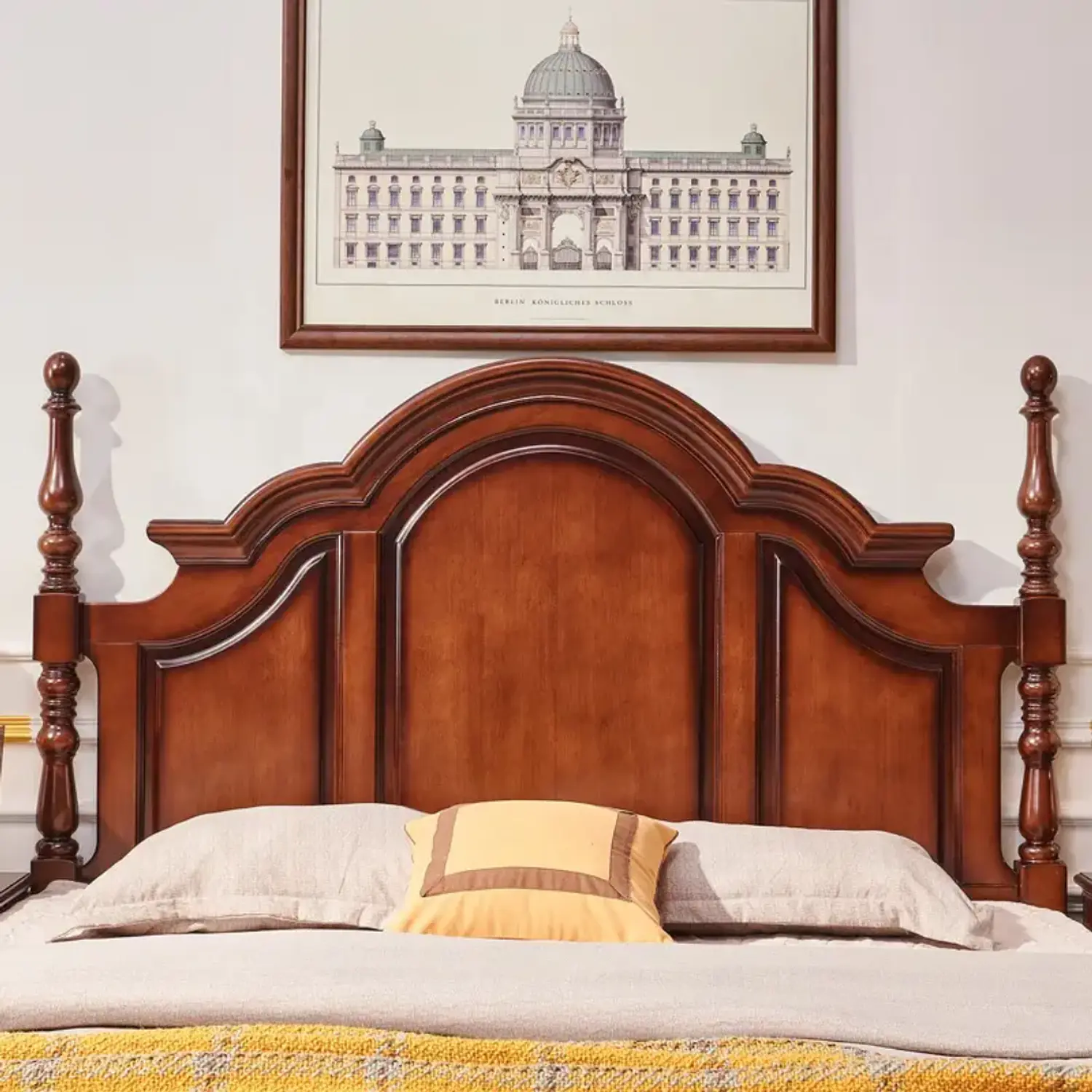 Cama King Roble Americano Madera Maciza con Somier de Pino 4