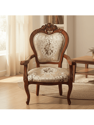 Silla de Comedor de Madera Color Caoba con Tapiz Decorado