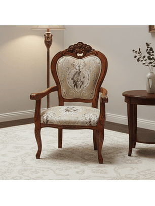 Silla de Comedor de Madera Color Caoba con Tapiz Decorado