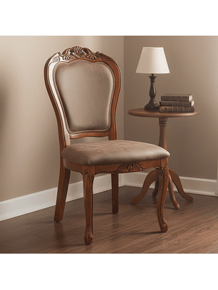 Silla de Comedor Color Caoba con Tallado Asiento y Respaldo en Ecocuero