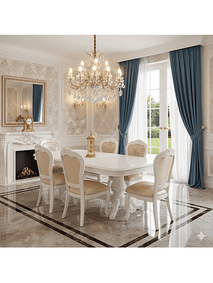 Comedor de 8 Sillas Retráctil de Madera Color Beige  250x200