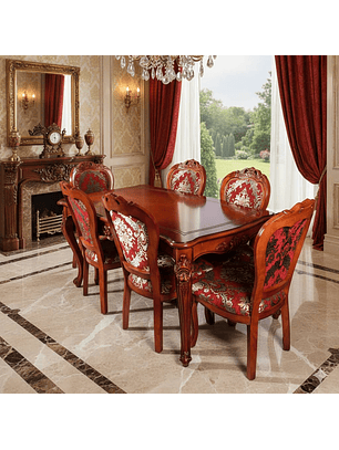  Comedor de 6 Sillas de Madera Color Caoba 160x90