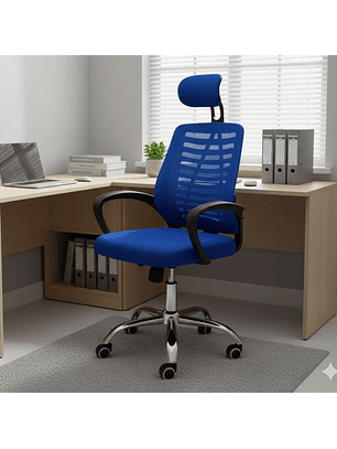 Silla Escritorio con Soporte para la Cabeza Azul