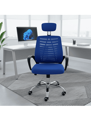 Silla Escritorio con Soporte para la Cabeza Azul