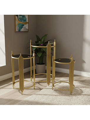 Mesa Lateral Postmoderna Metálica Acrílica Negra Gold