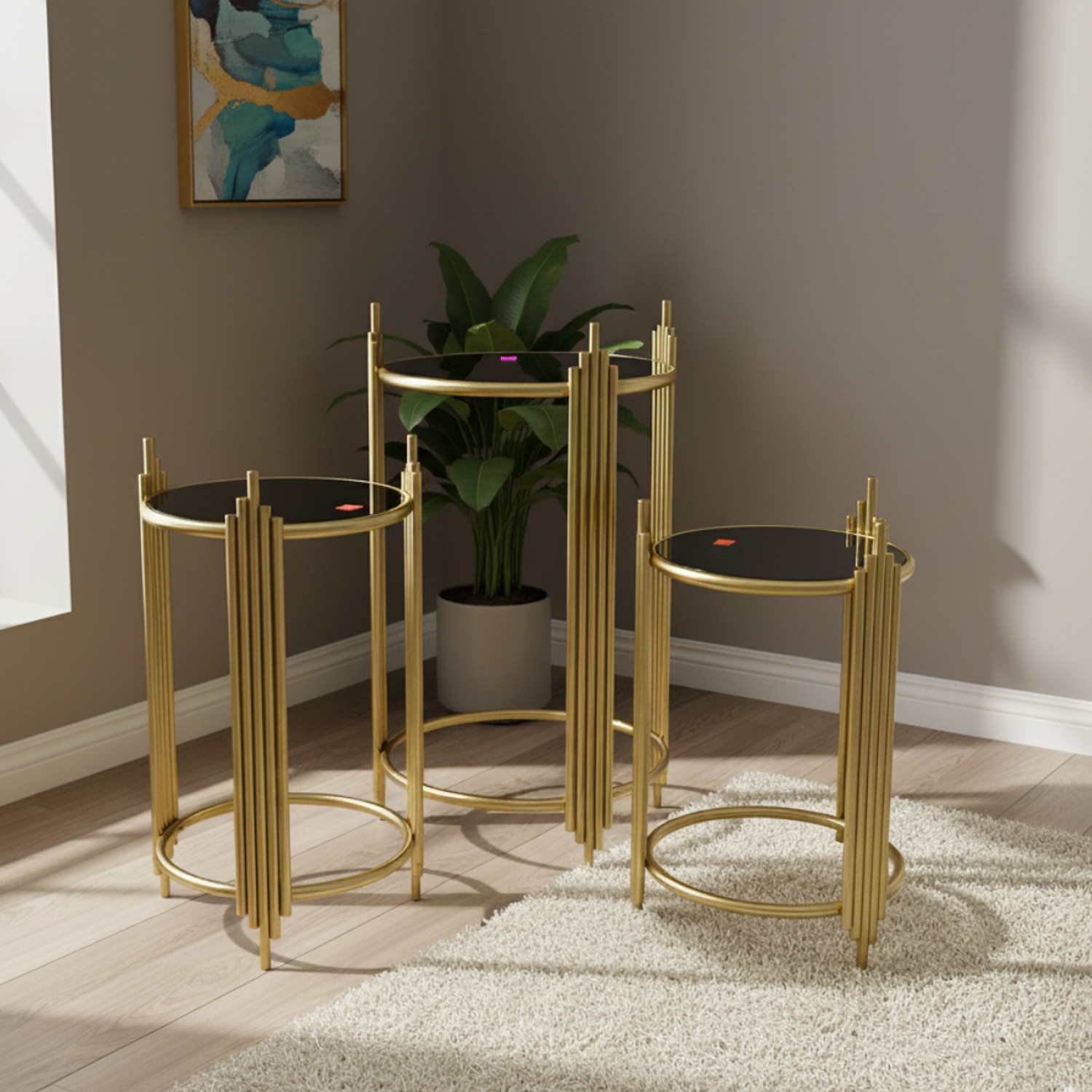 Mesa Lateral Postmoderna Metálica Acrílica Negra Gold 1