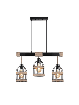 Lampara Colgante Porta E27*3 Cañamo Jaula