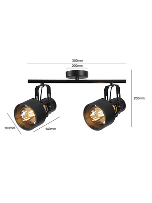 Foco De Cielo Sobrepuesto Porta E27*2 Negro