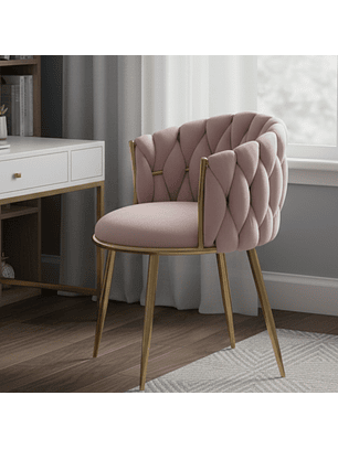 Silla Fija Terciopelo Rosa Patas Doradas