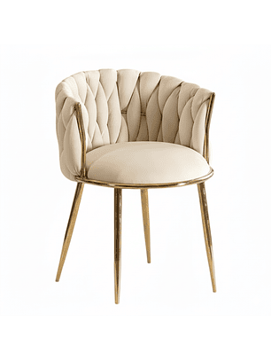 Silla fija Trenzada Beige y Patas Doradas