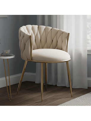 Silla fija Trenzada Beige y Patas Doradas