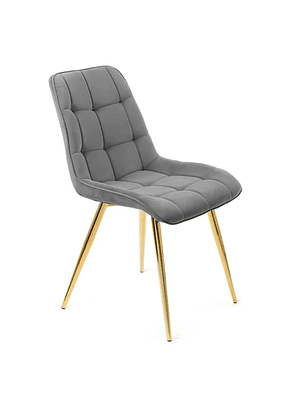 Silla Felpa Gris con Botones Patas Doradas