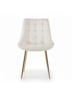 Silla Botón Beige con Patas Doradas 