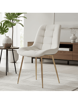 Silla Botón Beige con Patas Doradas 