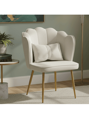 Sitial Terciopelo Beige Diseño Concha Patas Doradas