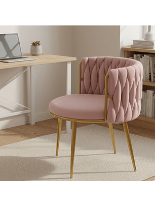 Silla Fija Terciopelo Rosa Patas Doradas