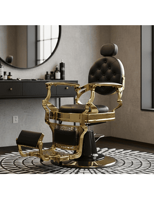 Sillon Barbero Gold Negro Eco Cuero Sistema de Reclinado