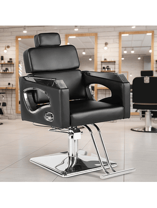 Silla de Barbero Negro con Base Cuadrada Cromada