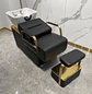 Sillón Lavacabezas Profesional Negro y Dorado con Reposapiés - Miniatura 2