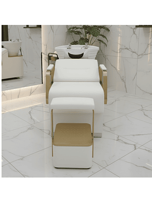 Sillón Lavacabezas Ergonómico Moderno Blanco y Dorado