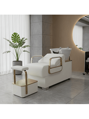 Sillón Lavacabezas Ergonómico Moderno Blanco y Dorado