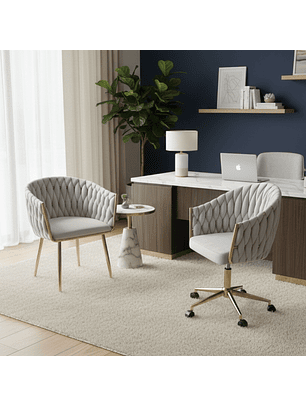 Set de Manicura 2 Sillas Velvet Tejido Gris con Base Dorada 