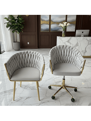 Set de Manicura 2 Sillas Velvet Tejido Gris con Base Dorada 