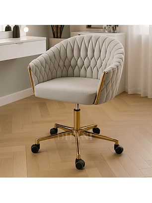  Silla Velvet con Rueda Trenzadas Base Dorada 