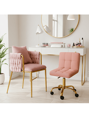 Set de 2 Sillas de Manicura de Felpa Base Dorada