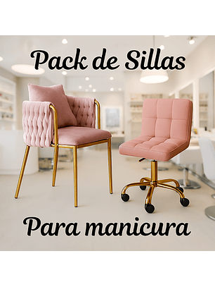 Set de 2 Sillas de Manicura de Felpa Base Dorada