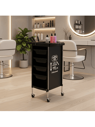 Carro Ayudante de Peluquería Negro 4 Bandejas