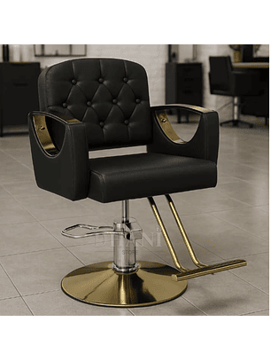 Sillón Peluqueria y Barbero con Detalles de Botones Negro Y Dorado