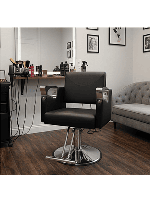 Sillón de Barbero Reclinable Negro Con Plateado 