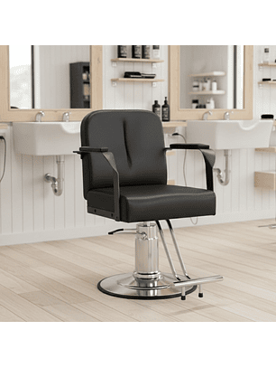Sillón de Barbero Negro con Base Circular Cromada