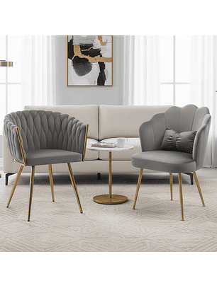 Set de 2 Sillas de Manicura Tapizadas en Felpa Velvet con Patas Doradas Aura