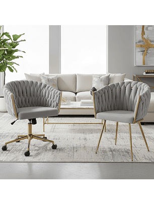 Set de 2 Sillas Tejidas Modernas con Base Dorada